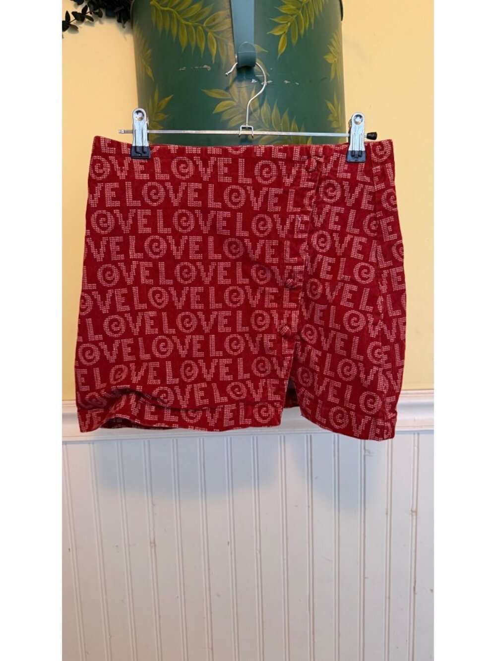 Urban Outfitters Red Corduroy Mini Skirt With "Love" Pattern Sz S